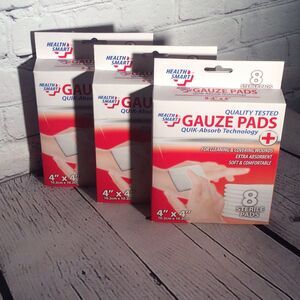 Health Smart Sterile Gauze Pads (8 PADS 4”x 4” Per Box) ( 3 Boxes In Lot) NIB